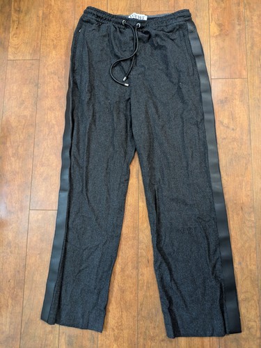 LOEWE Wool Cashmere Track Pants Size 50 Italy Lamb Leather Trim Designer Luxury