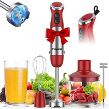 TENKER 1100W 5 in 1 Immersion Blender Handheld 12Speed Electric Hand Blender Red