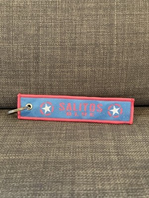 +++ Salitos Blue Keyring 13x3cm Viva La Revolution Blue Pink Fabric +++