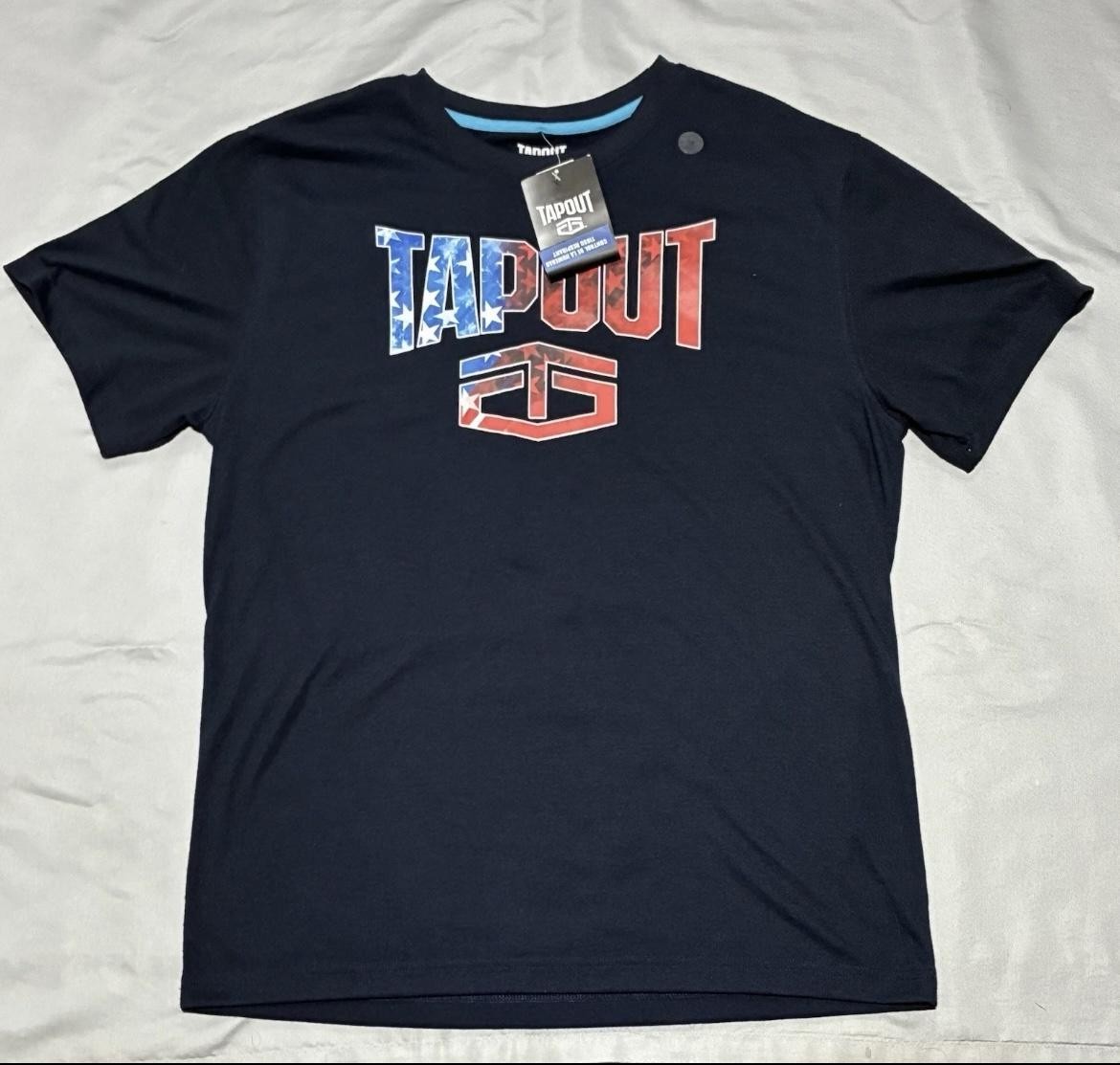 Tapout Shirt Mens Medium Navy Blue Performance Tee USA Flag Logo Graphic