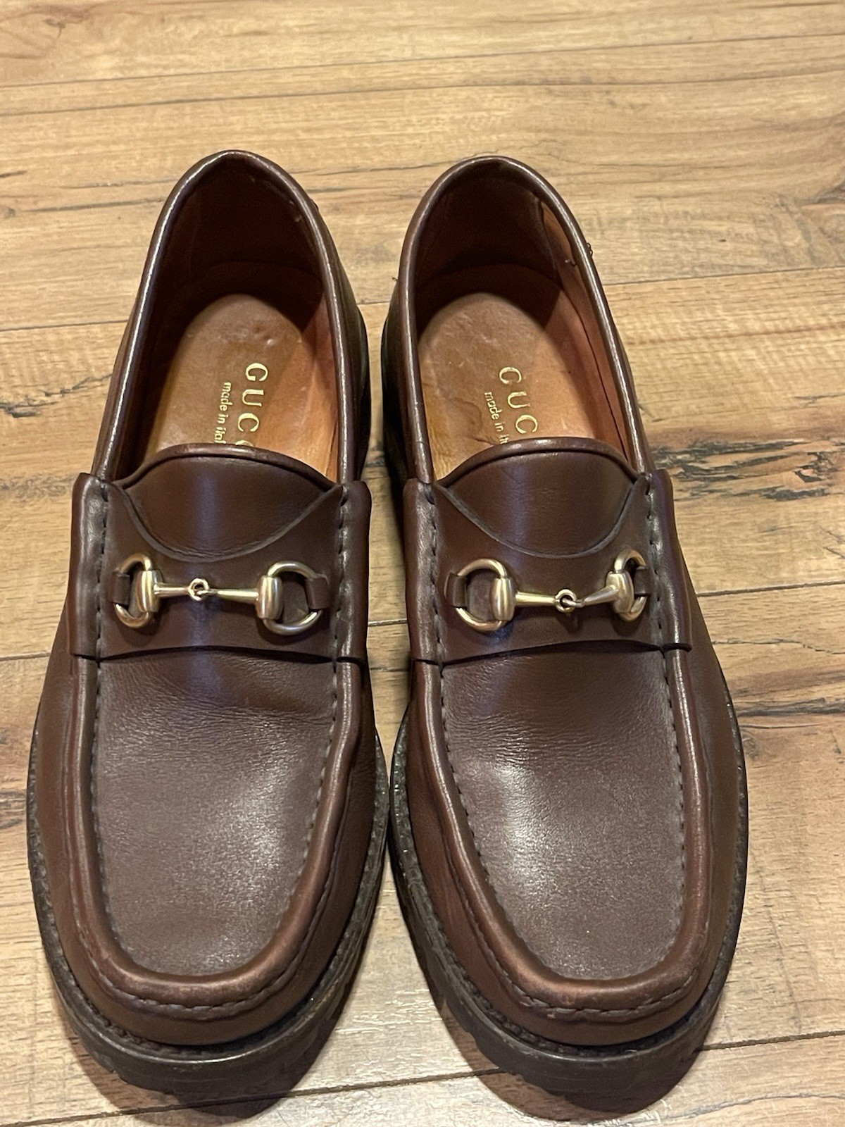 SAOLA GUCCI MOCASSINI DONNA HORSEBIT SUOLA AD ALETTA PELLE MARRONE 101 6105 taglia 8 B ~ usati in ottime condizioni