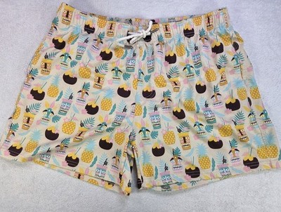 Two Left Feet Swim Trunks XXL Tropical Tiki Pineapple Beach Shorts Mesh Lined