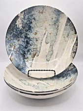 🔥3 Intesa Home IHM4 9¼" Individual Pasta Soup Dinner Bowl Grey Blue Gold Marble