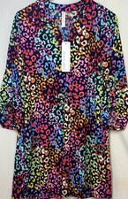 Dear Scarlett Leopard Print Dress L Pockets Knee Length 3/4 Sleeve NWT Stretch
