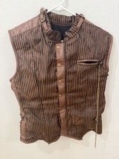 Steampunk Brown Striped Zip Front Vest Gothic Cosplay Costume Adult XL