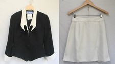 1992 Thierry Mugler Black Runway Jacket Dramatic White Collar Skirt Suit Size42