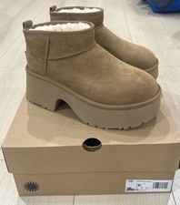 UGG Women's Classic Ultra Mini New Heights Slip On Platform Boot Size 8 Chestnut