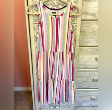 Gap lightweight, tiered, sleeveless-dress with a colorful striped pattern. Small