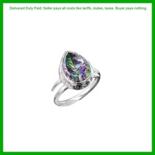 Pear Natural Rainbow Mystic Topaz New Solitaire Ring Jewelry 925 Sterling Silver