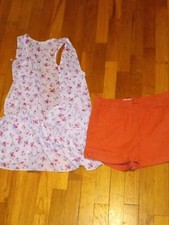 Floral Sleeveless overlay Blouse with NWT Orange Shorts girl XL