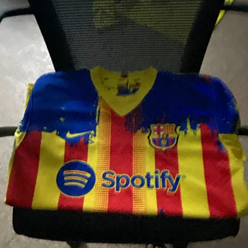 Nike FC Barcelona Soccer Jersey Yellow Blue Red Stripe w/ Spotify Sponsor
