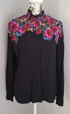 Desigual Bluse Petunia Damen Gr. XL Schwarz Bunt Blumen Stehkragen Langarm