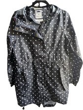 Joules Rain Jacket Women  s Lightweight Coat Size 6 Navy Blue Polka Dot Loose Fit