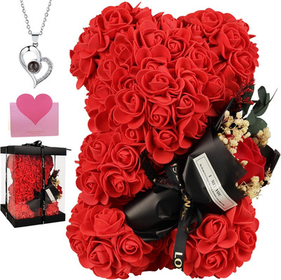Valentines Day Gifts for Her - Romantic Forever Preserved Roses Floral Teddy Bea