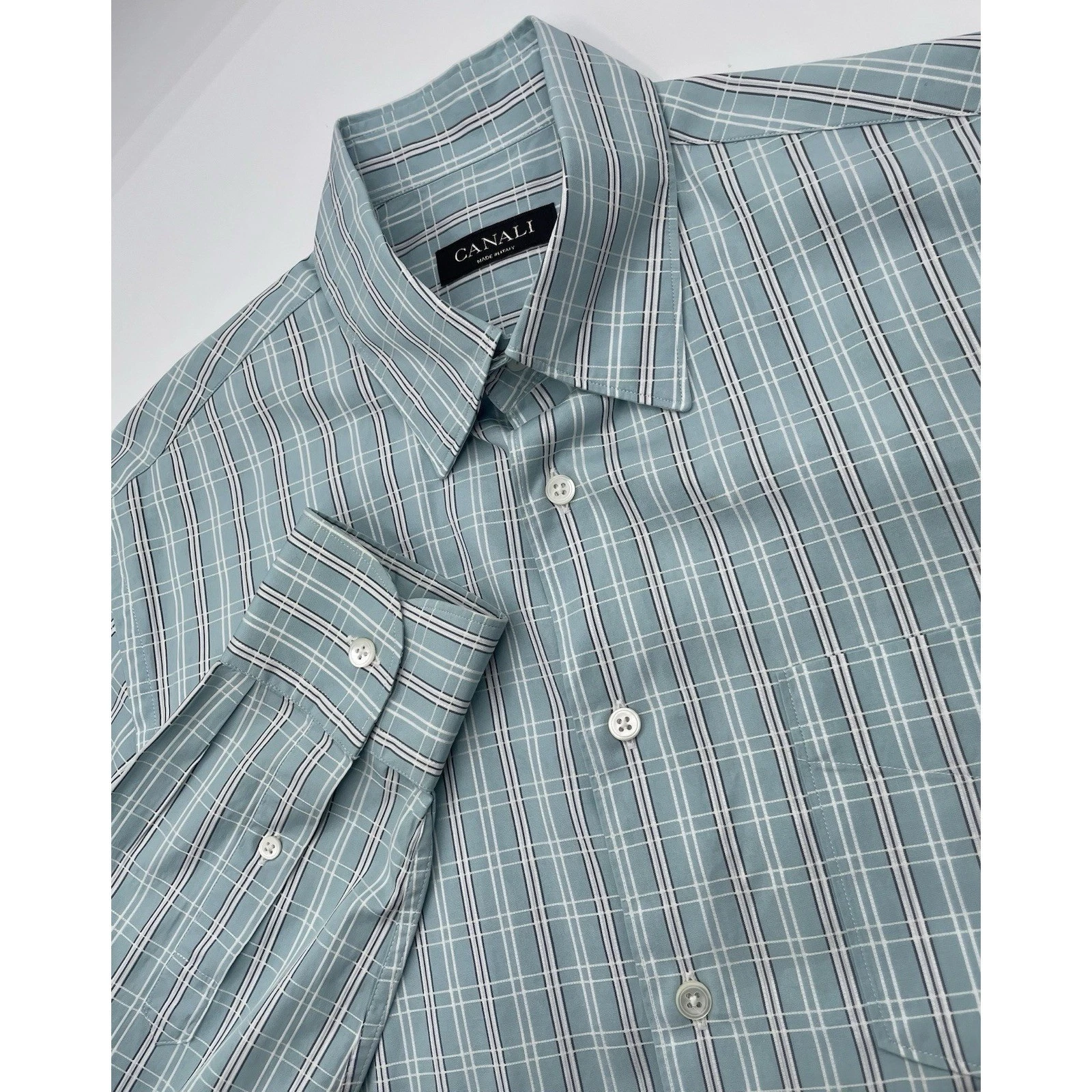 Canali Dress Shirt Men's Medium Button-Up Plaid Made In Italy Cotton Multicolor
