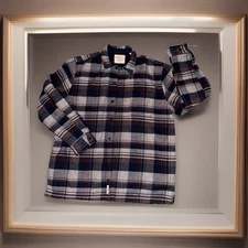 Weatherproof Vintage Cotton Brushed Flannel Button Down Plaid Shirt, Blue, Large