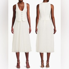 NWOT Likely Myla Mix media Vest midi white pleated Dress sz 10