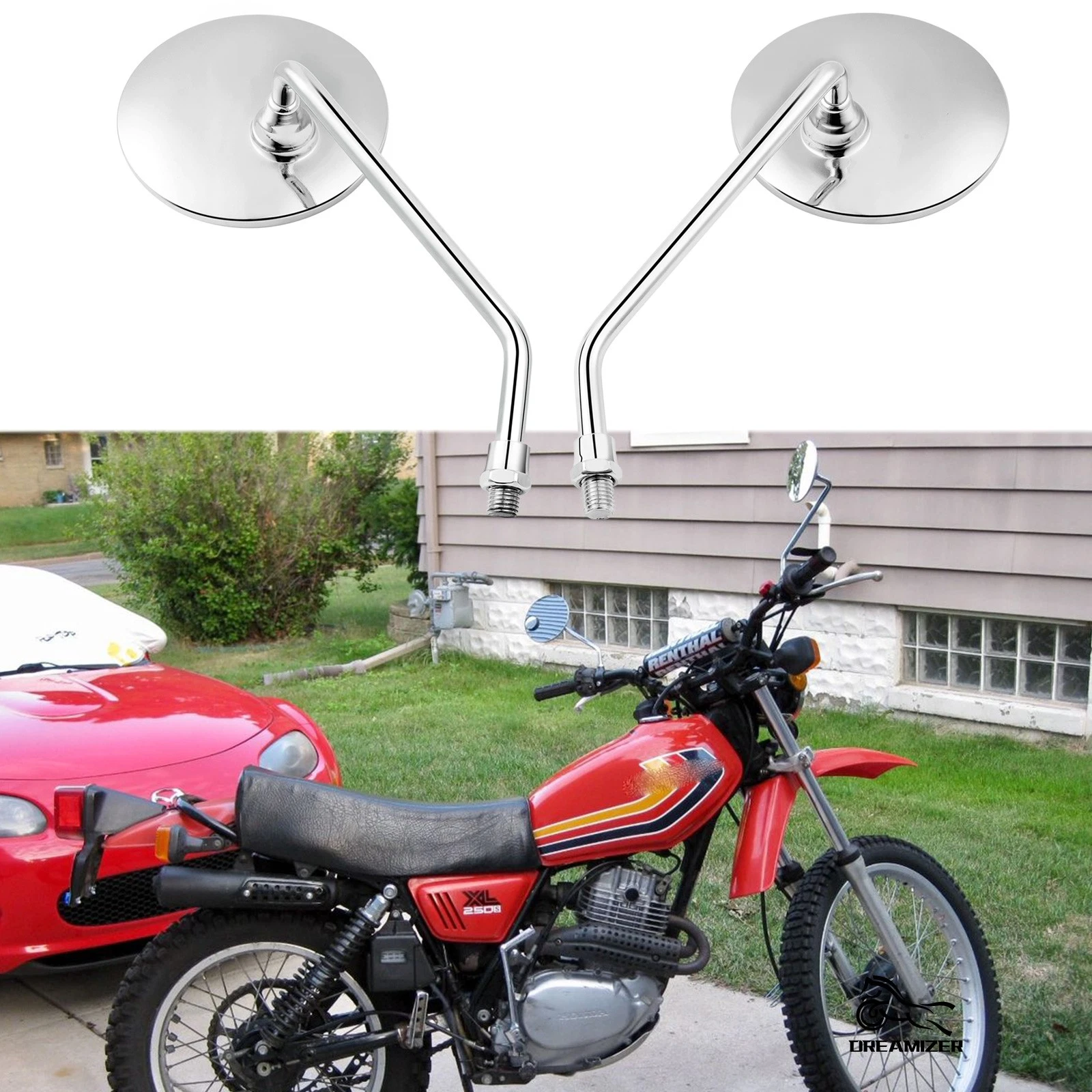 Chrome Motorcycle Round Rearview Mirrors 10mm For Honda XL250S XL175 XL125 XL100
