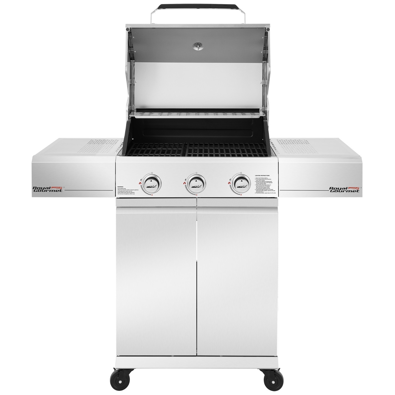 Royal Gourmet Premium Stainless Steel 3-Burner Gas Grill, with Side Shelves