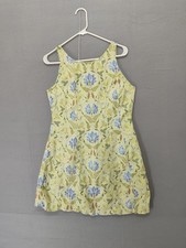 LOFT Dress Womens 6 Green Blue Floral Sleeveless Linen Blend Fit Flare Summer