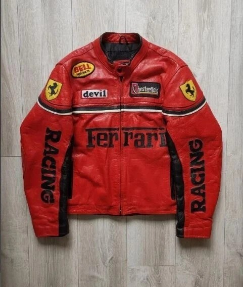 Vintage Ferrari Racing Leather Jacket | Red F1 Motorsport Jacket