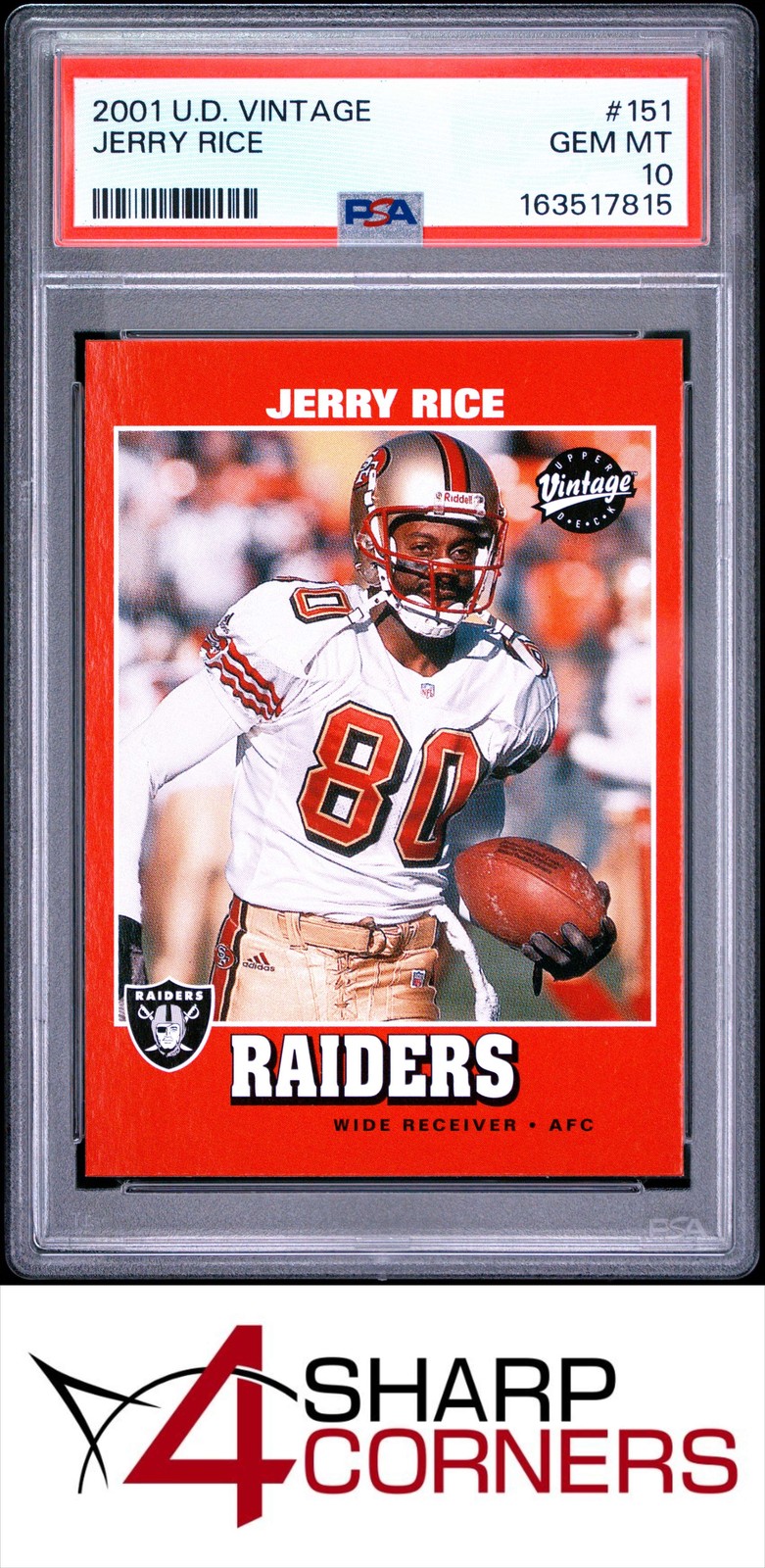 2001 UPPER DECK VINTAGE #151 JERRY RICE RAIDERS HOF PSA 10