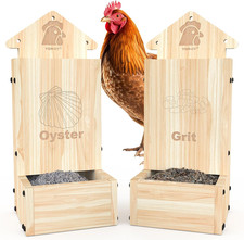 2Pack Chicken Oyster Shell and Grit Feeder, Wooden Chicken Feeder Combo, Hanging