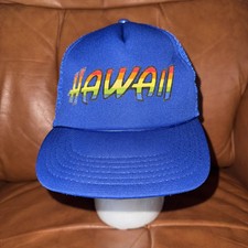 Vtg Hawaii Rainbow Hat Snapback Trucker Foam Mesh Hawaiian Headwear Bright Blue