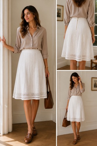 J.Crew, J.Crew Skirt Women's 12 Striped Eyelet White A-line Knee Length Lined Fit Flare