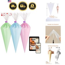 Piping Bags, Disposable Pastry Bags 16 Inch, 100 Pcs Anti Burst Large Icing P...