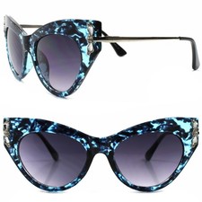 Classic Blue Rhinestone Gorgeous Hot Womens Designer Inspired Cat Eye Sunglasses