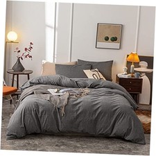 Washed Cotton Duvet Cover Ultra Soft 100 Cotton Solid Color Duvet King Gray