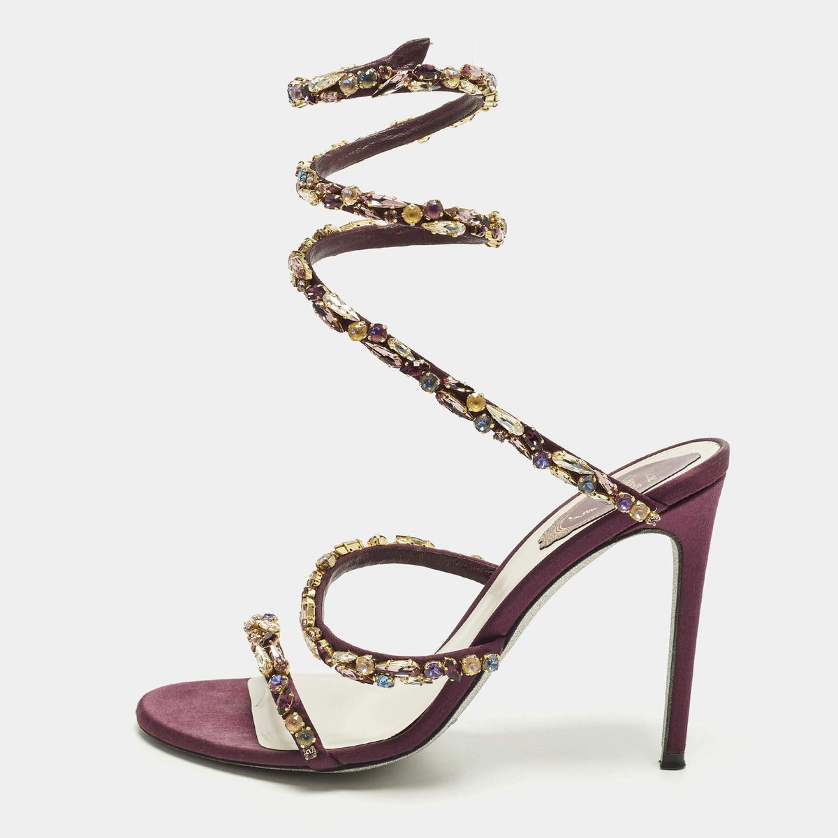 ♡ CAOLILA ♡ Rene Caovilla Cleo Size 38 Purple Satin Crystal Embellished Ankle