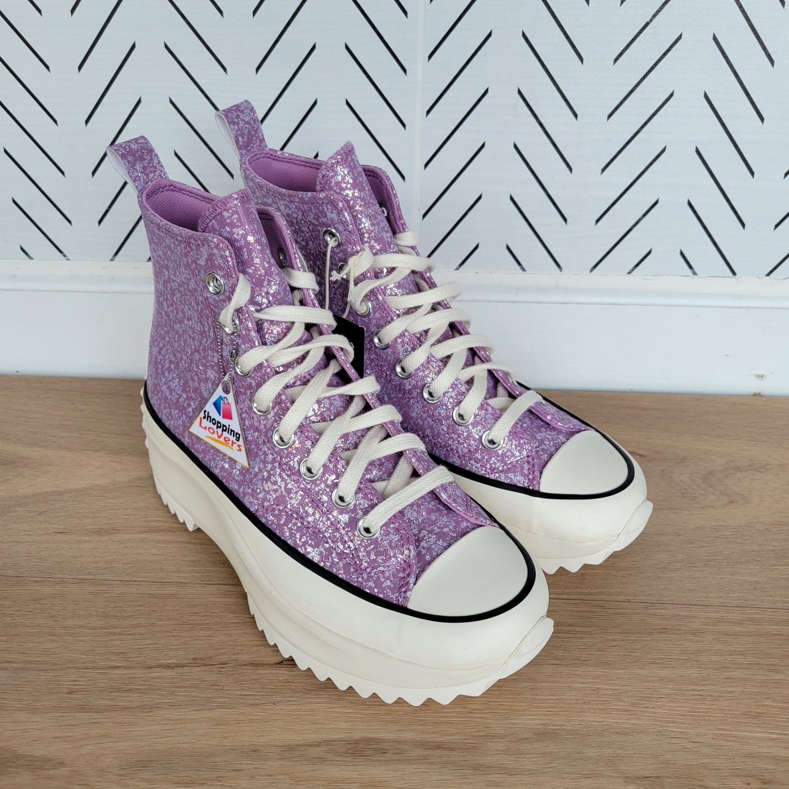 ✨Converse Run Star Hike Platform Hi 9.5 Men Shoes Sneaker Glitter Purple A10096C thumbnail 2