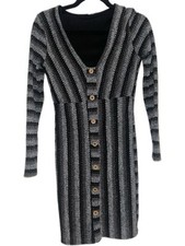 Vintage Gray Long Sleeve Striped Knit Dress with buttons for design size small