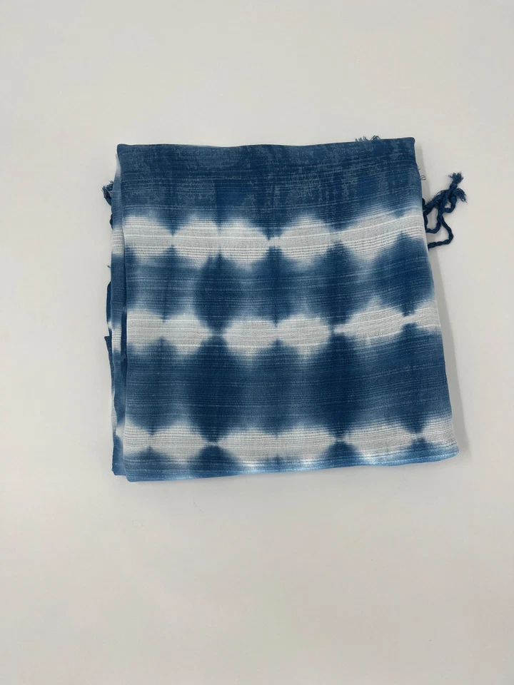 Soft Shawl Wrap Scarf Cotton Shibori Indigo Hand Tie-Dye - Image 4 of 4