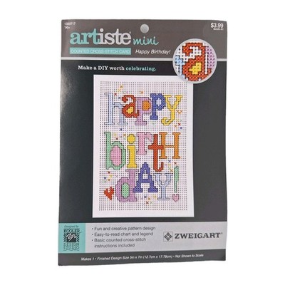 Zweigart Artiste Happy Birthday Mini Counted Cross Stitch Chart Only Colorful