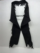 NOS Black Show Chaps With Fringe Adjustable Waist 44” N-50