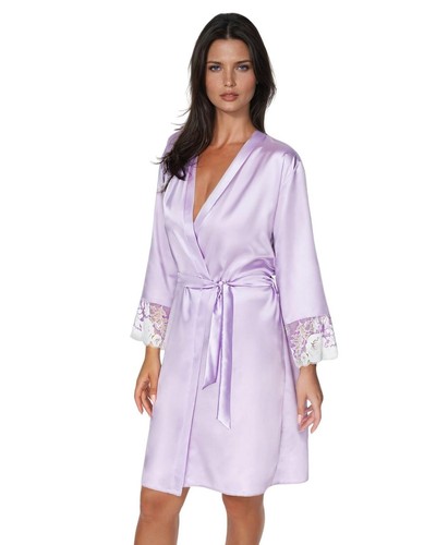Peignoir en satin Irall 152079, robe de chambre élégante, dentelle noire, lingerie intime, soyeuse, occasion spéciale, femmes, élégance, douceur, collection nouvelle, polyester
