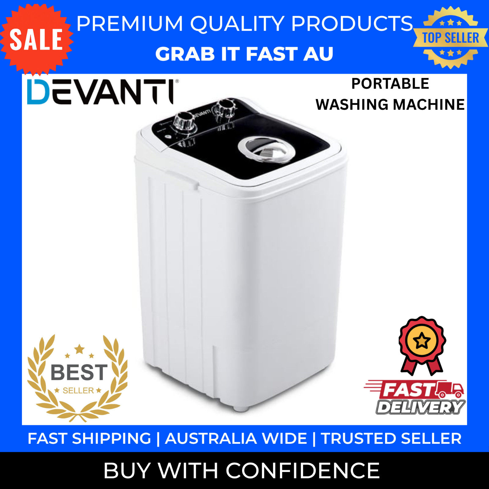 4.6KG Mini Portable Washing Machine - Black 2 In 1 Camping Caravan Spin Dryer
