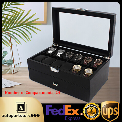 24-Slot Men's Watch Display Case - Luxury Jewelry Organizer Box