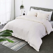 Bedsure Washed Cotton Duvet Cover Set G3 Twin Size Cream