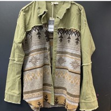 Mystree Aztec Raw Finish Jacket Shacket Olive Green Size Large Bnwt