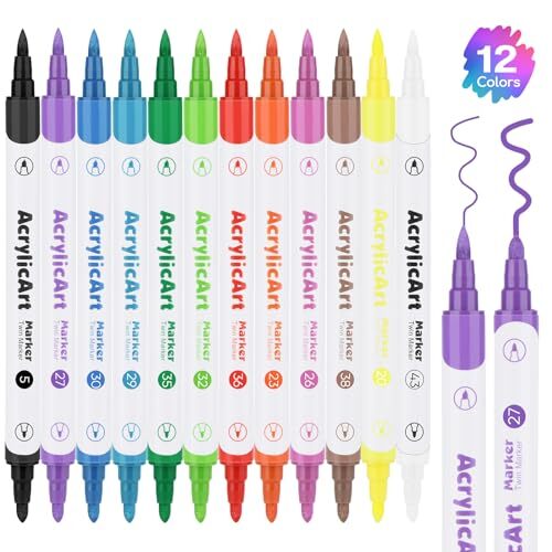 Acrylic Paint Pens 12 Colors Dual Tip Paint Markers for Rock Painting Water B...