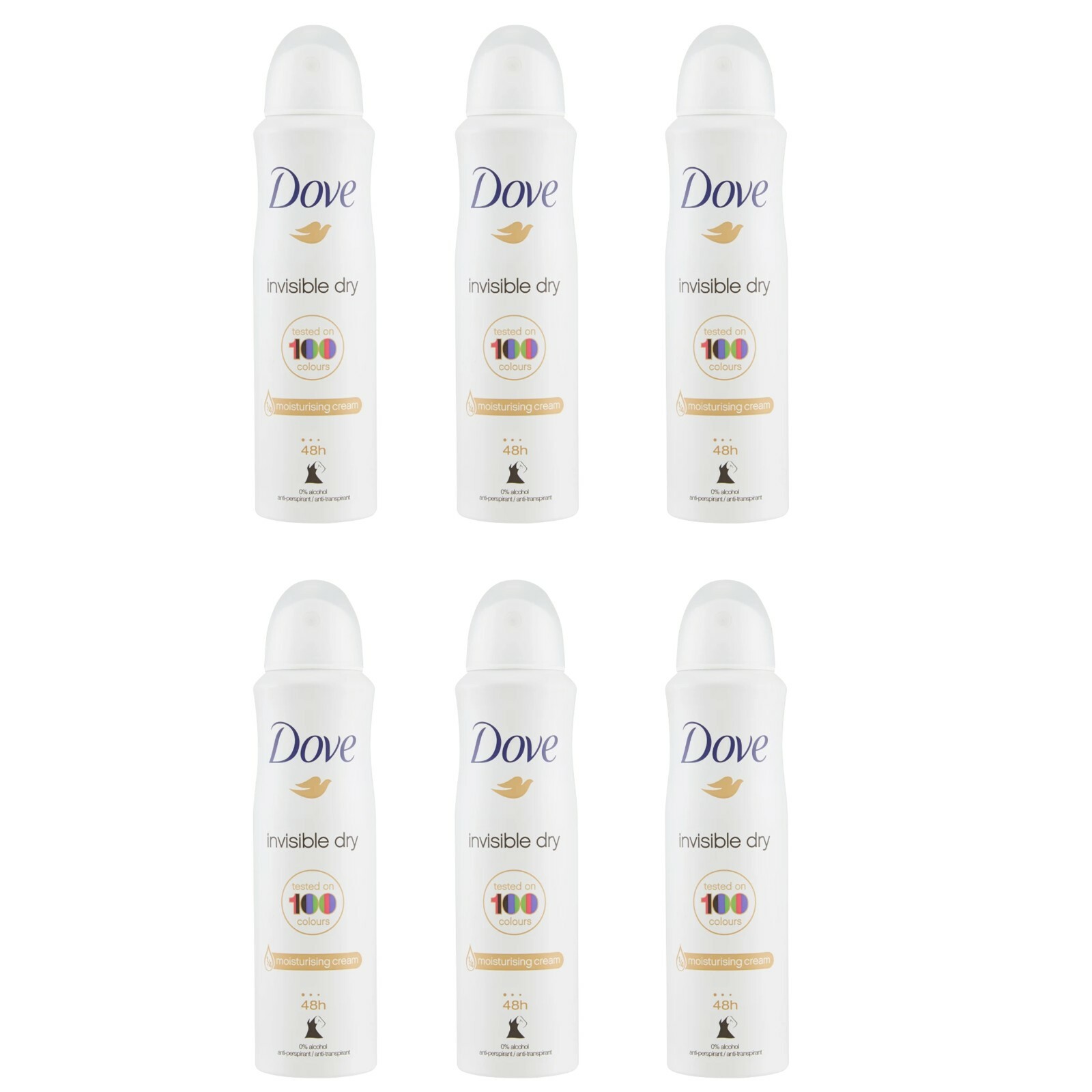 6 pezzi DOVE INVISIBLE DRY Deodorante spray 48H deo corpo antitraspirante 150ml