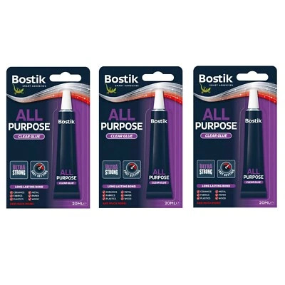 3 x BOSTIK All Purpose Clear Adhesive Quick Drying Extra Strong Glue - 20ml