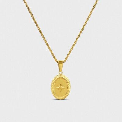 #ad 18K Gold North Star Pendant Necklace Gold Elegant Oval Design Unique Pendant $39.99