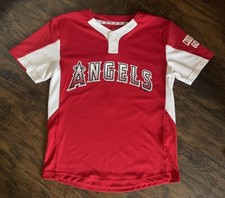 Boys Los Angeles Angels Majestic Cool Base 2-Button Jersey Red Shirt  Size Small