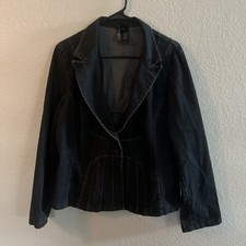 Y2K Bisou Bisou Michelle Bohbot Dark Denim Blazer XL Fitted Stretch Denim