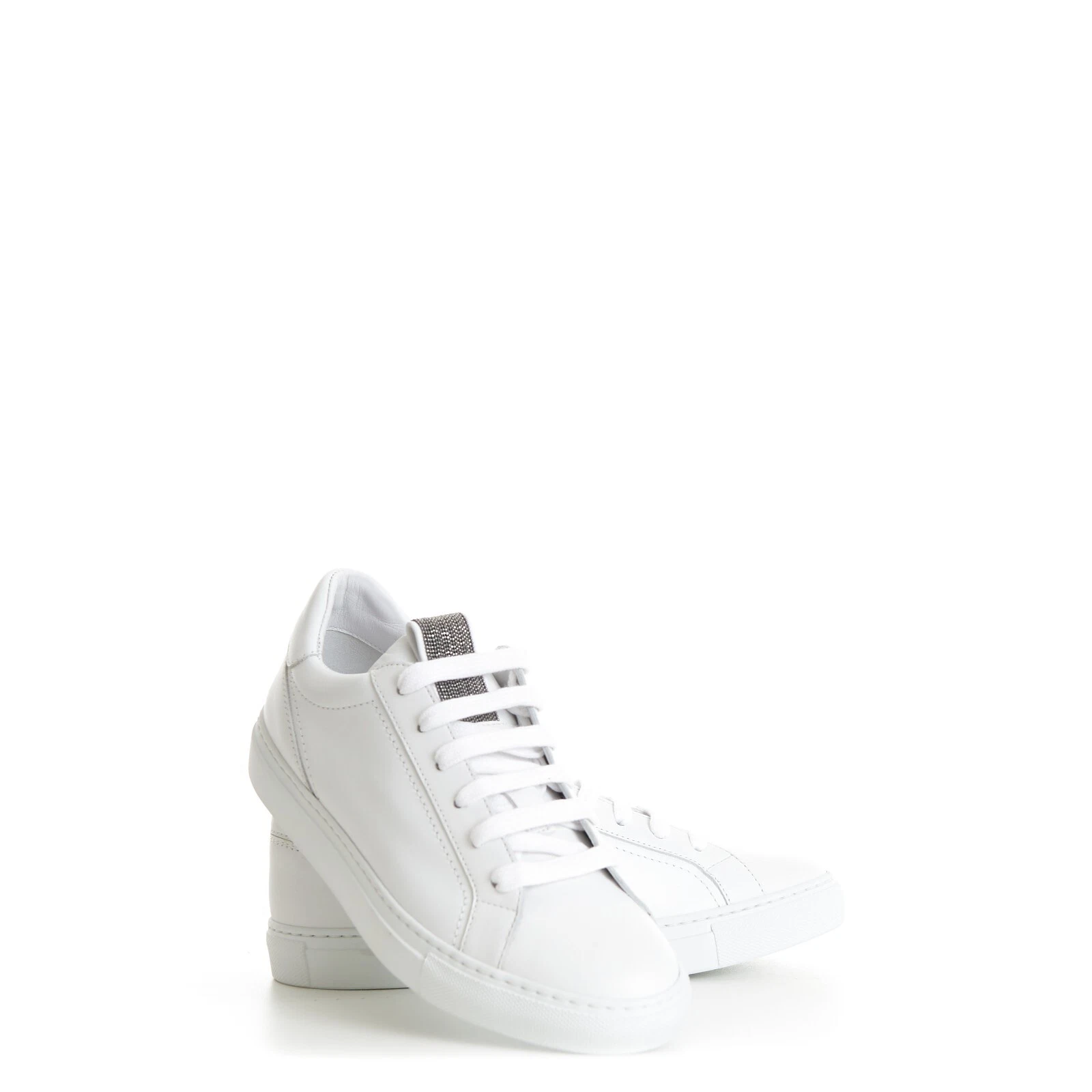 Brunello Cucinelli — BRUNELLO CUCINELLI 995$ Low Top Sneaker - Shiny Monili Matte White Leather Shoes